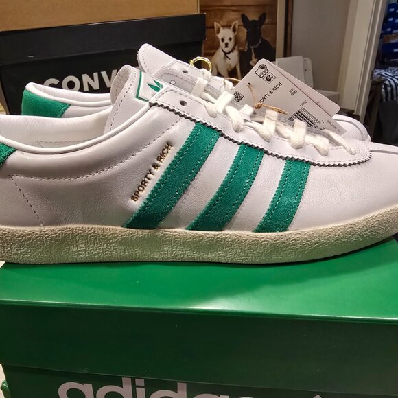 ADIDAS x Sporty & Rich Mens Size 10 US RARE Blanc Sneakers White & Green NEW - Picture 6 of 10